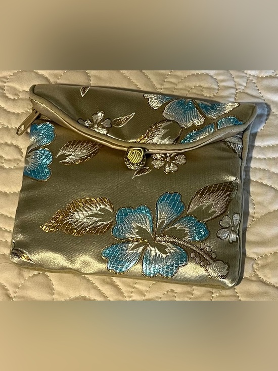 Honora Handbags - 💕 5 for $25 💕 Jewelry Pouch in Floral Satin Teal and Gold by Honora